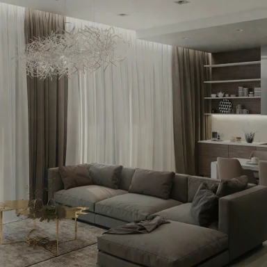 Luxury modern living room with custom lighting design in Buckhead, Atlanta - Kteam Architects.