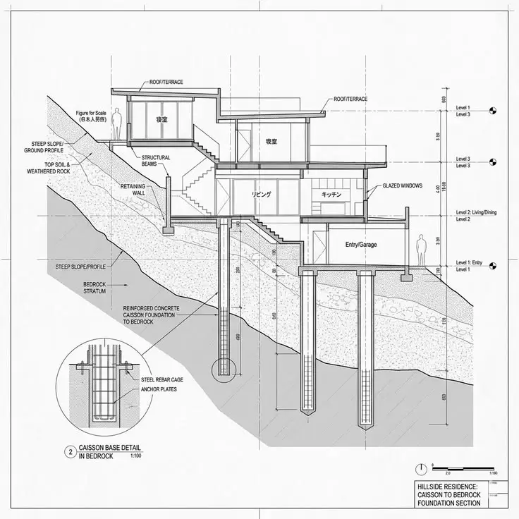 Topographical site plan showing setbacks and property lines for residential architecture