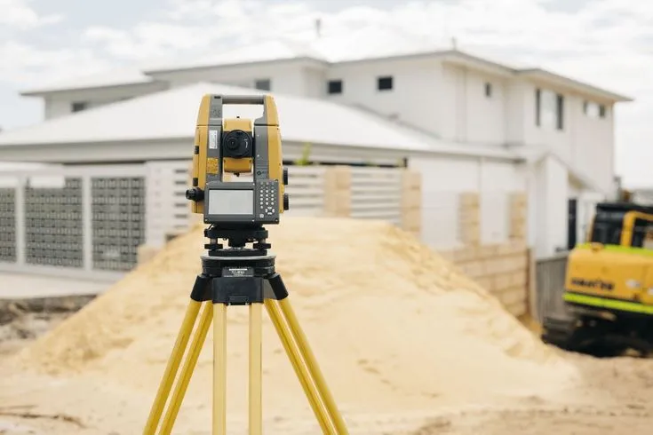 Professional land surveyor conducting a certified boundary and topographic survey on a custom home site in Georgia