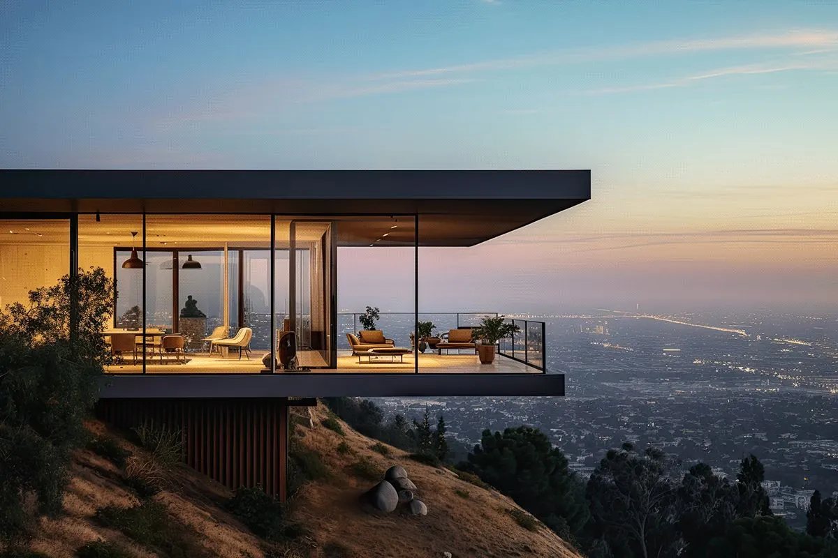 luxury modern home built on steep slope